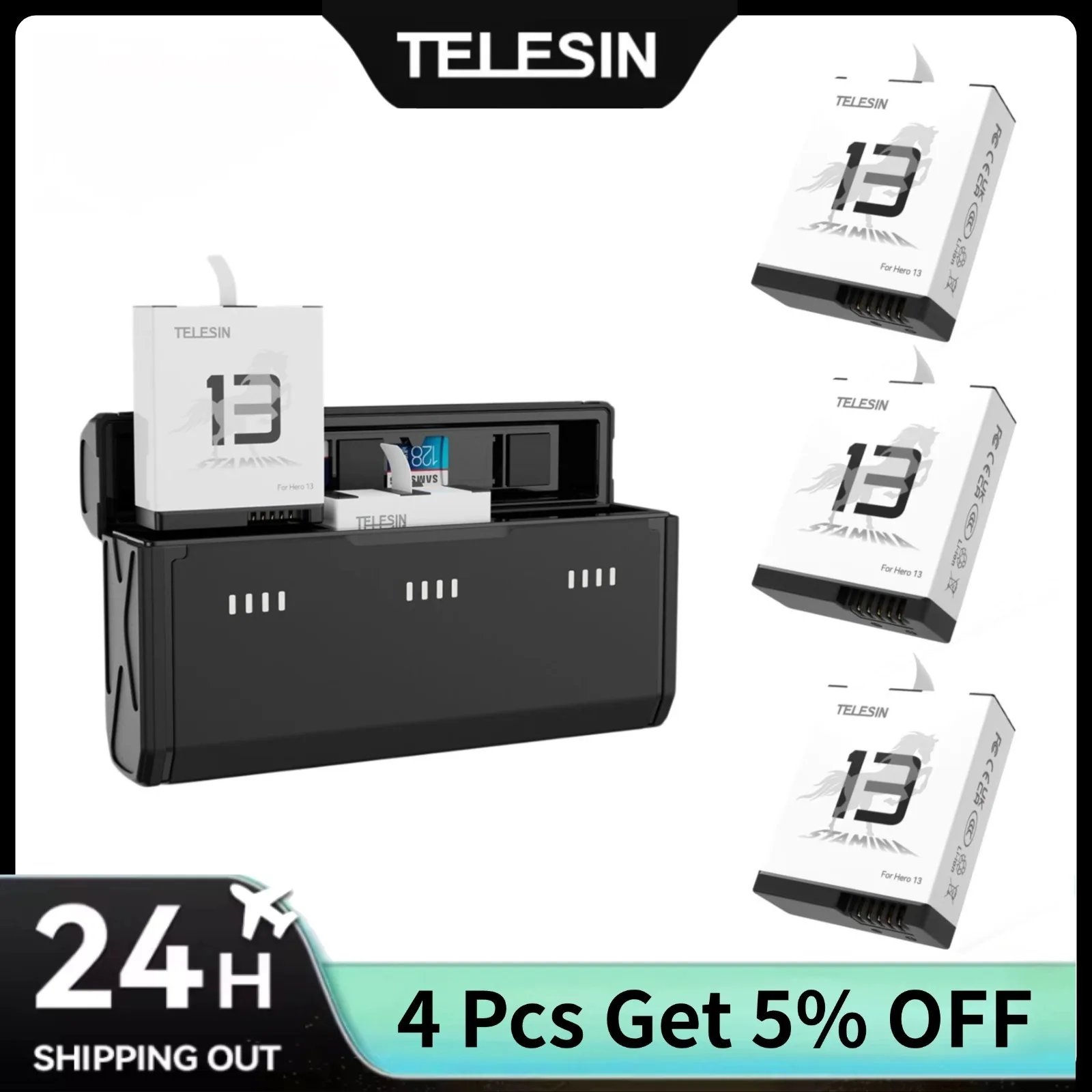 Gopro Action Camera Hero 11 Black - TELESIN Kotak Pengisian Daya Portabel dan