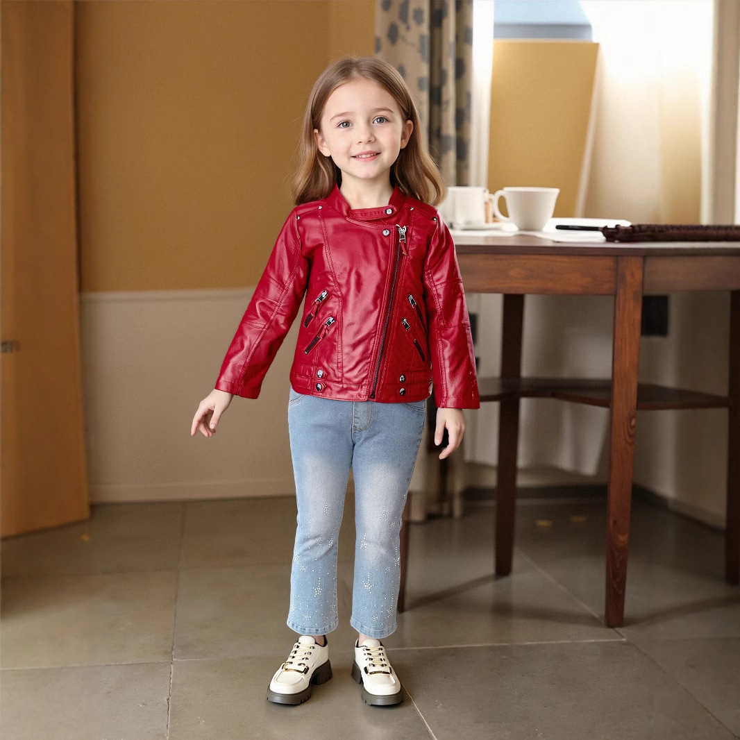 Jaket Kulit PU Anak Perempuan  - Photography Logo ulasan dan harga