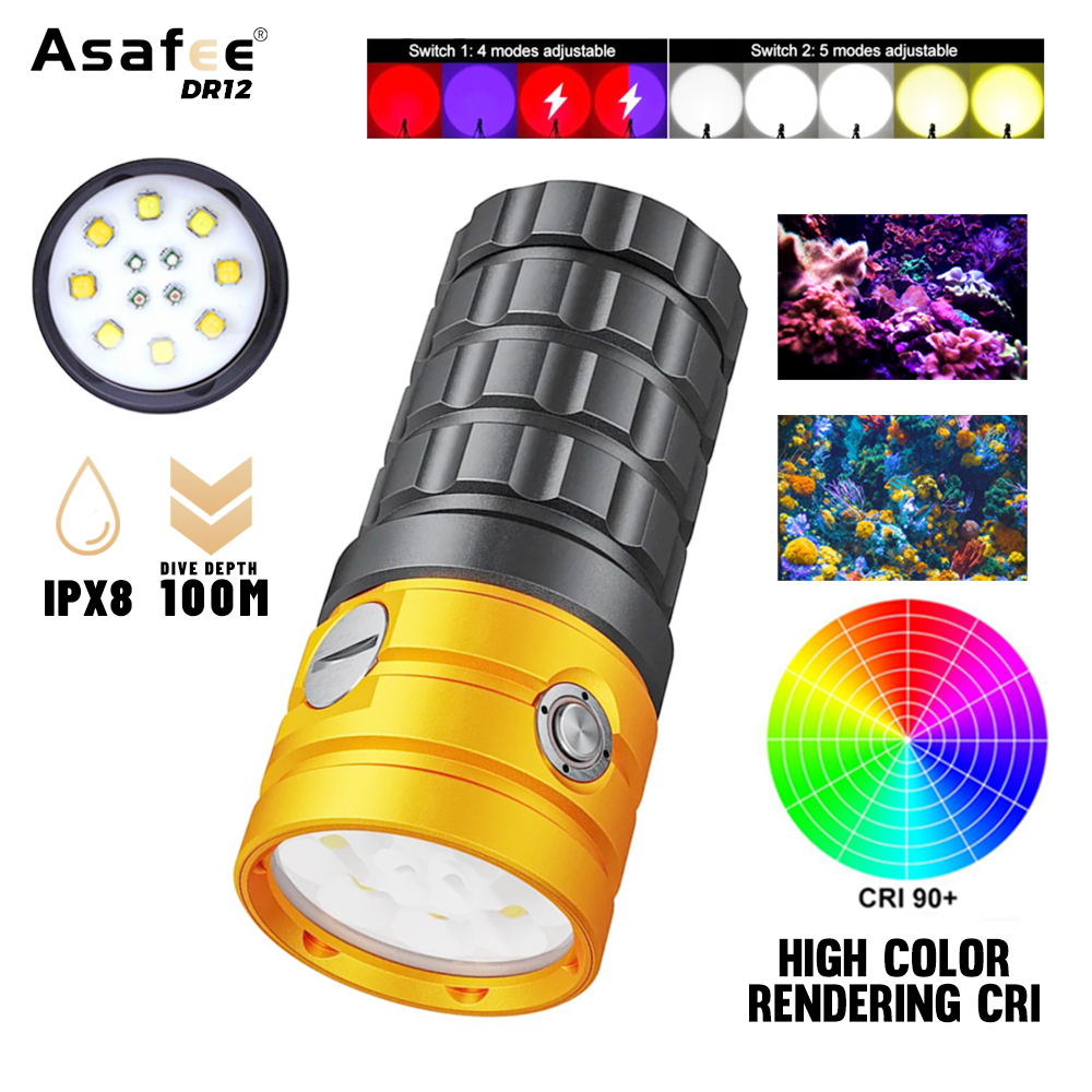 Asafee DR12 25000LM senter sel - Photography Yellow Light ulasan dan harga